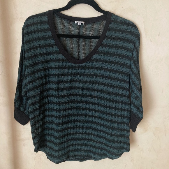 Splendid Green & Black striped sweater, Small, Made in USA, 3/4 Sleeve - Picture 1 of 9